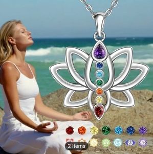 Elegant 7 Chakra Necklace Lotus Pendant Yoga Chakra Healing Stone Bar Necklace